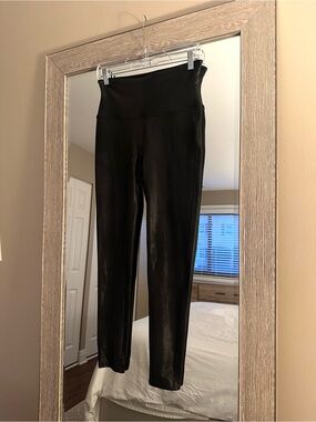 SPANX Black Faux Leather Leggings High Rise Size Large